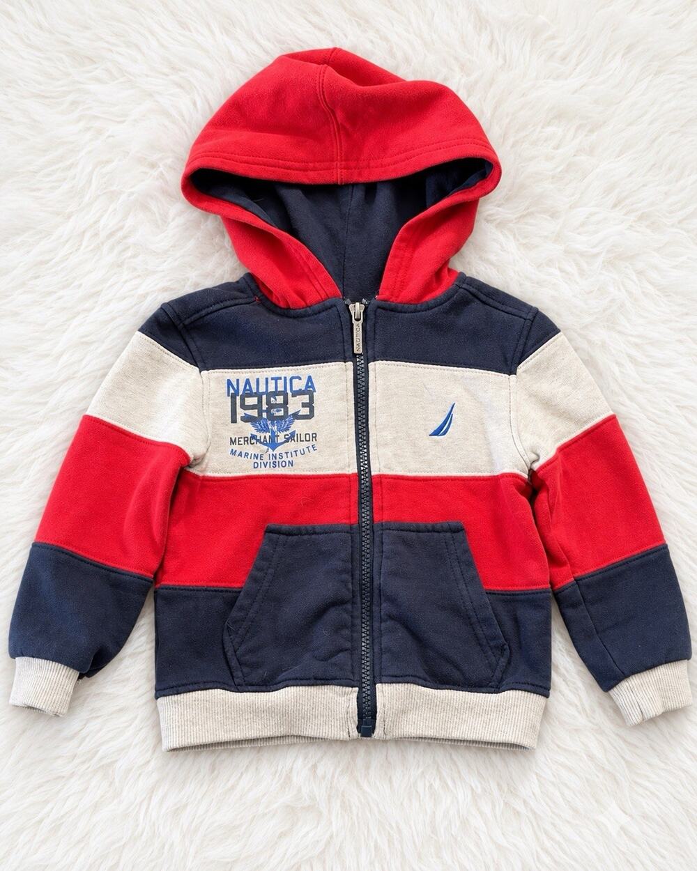 Vintage Nautica Boys Hoodie Jacket Size Small S Colorblock Red Blue Sweatshirt